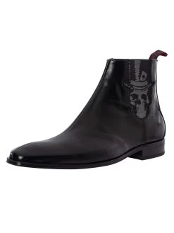 Jeffery West Skull Polished Leather Chelsea Boots - Black