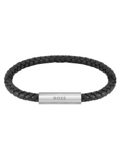 BOSS Braided Leather Bracelet - Black