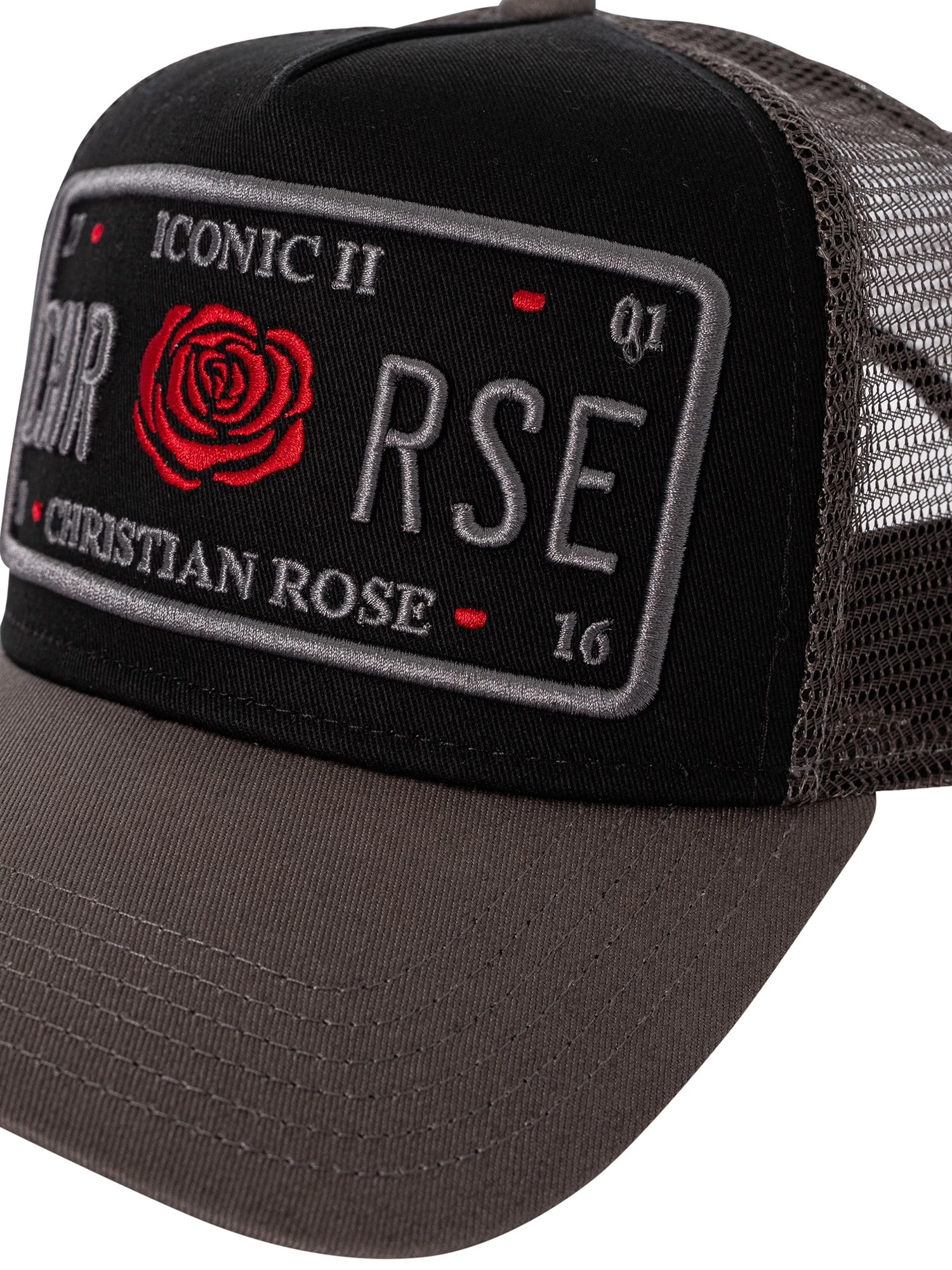Christian Rose Iconic II Red Rose Trucker Cap - Grey/Black/Red - Image 6