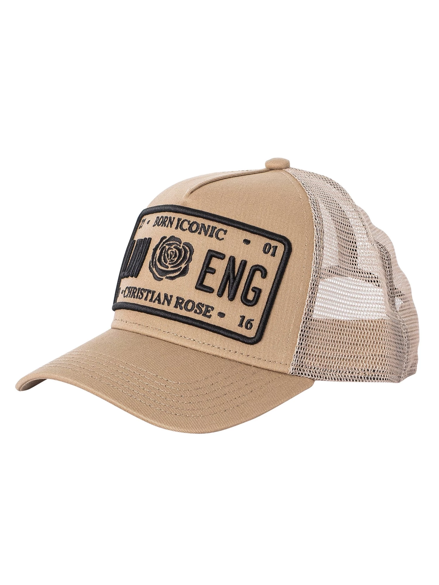 Christian Rose Iconic Plate Trucker Cap - Sand/Black