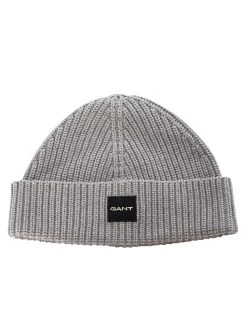 GANT Cotton Rib Knit Beanie - Grey Melange