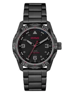 HUGO Trek Round Steel Watch - Black