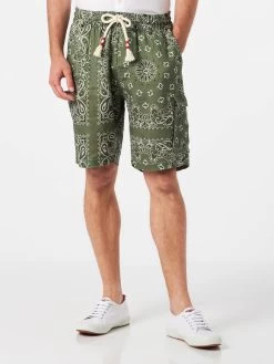 MC2 Saint Barth Man Linen Bermuda Shorts With Military Green Bandanna Print
