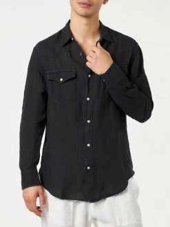 MC2 Saint Barth Man Black Linen Shirt