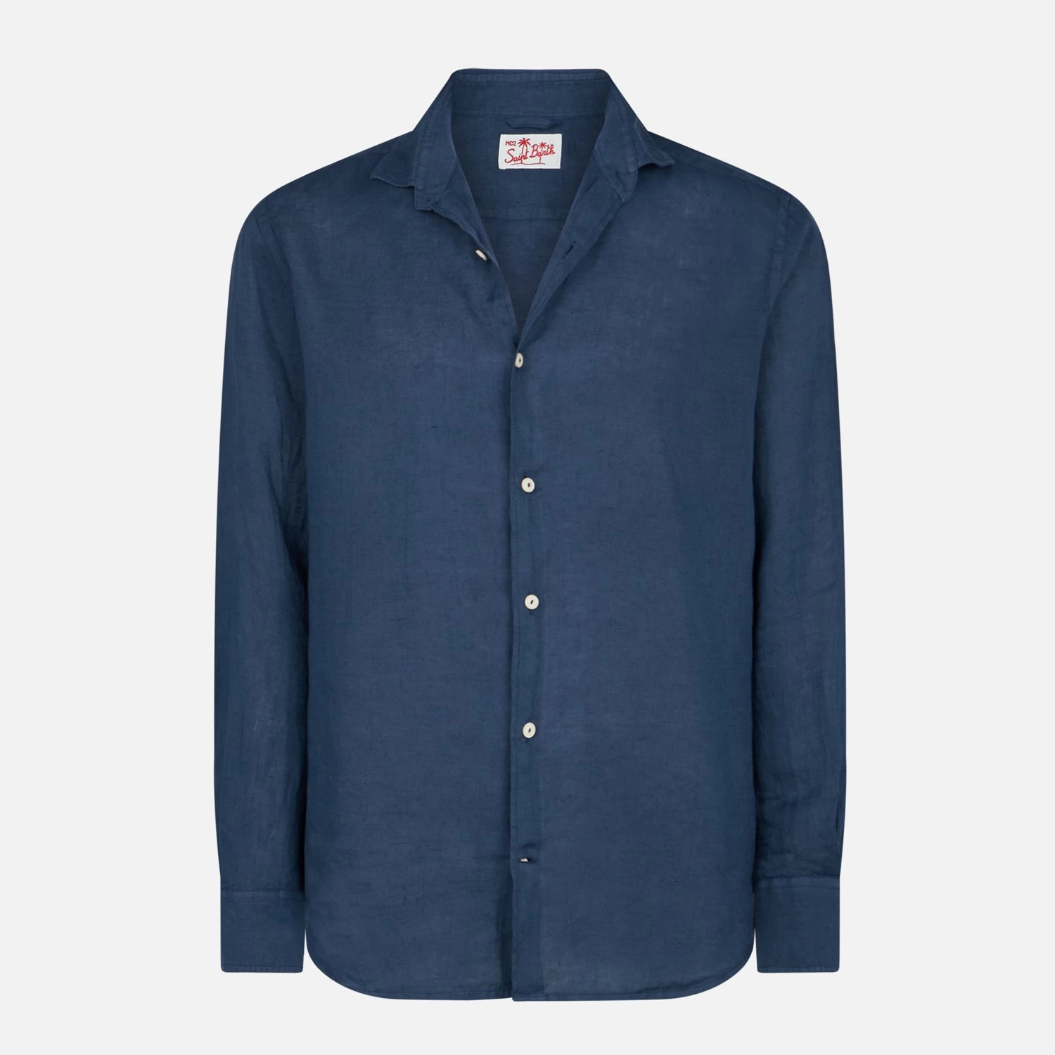 MC2 Saint Barth Man Blue Navy Linen Pamplona Shirt - Image 4