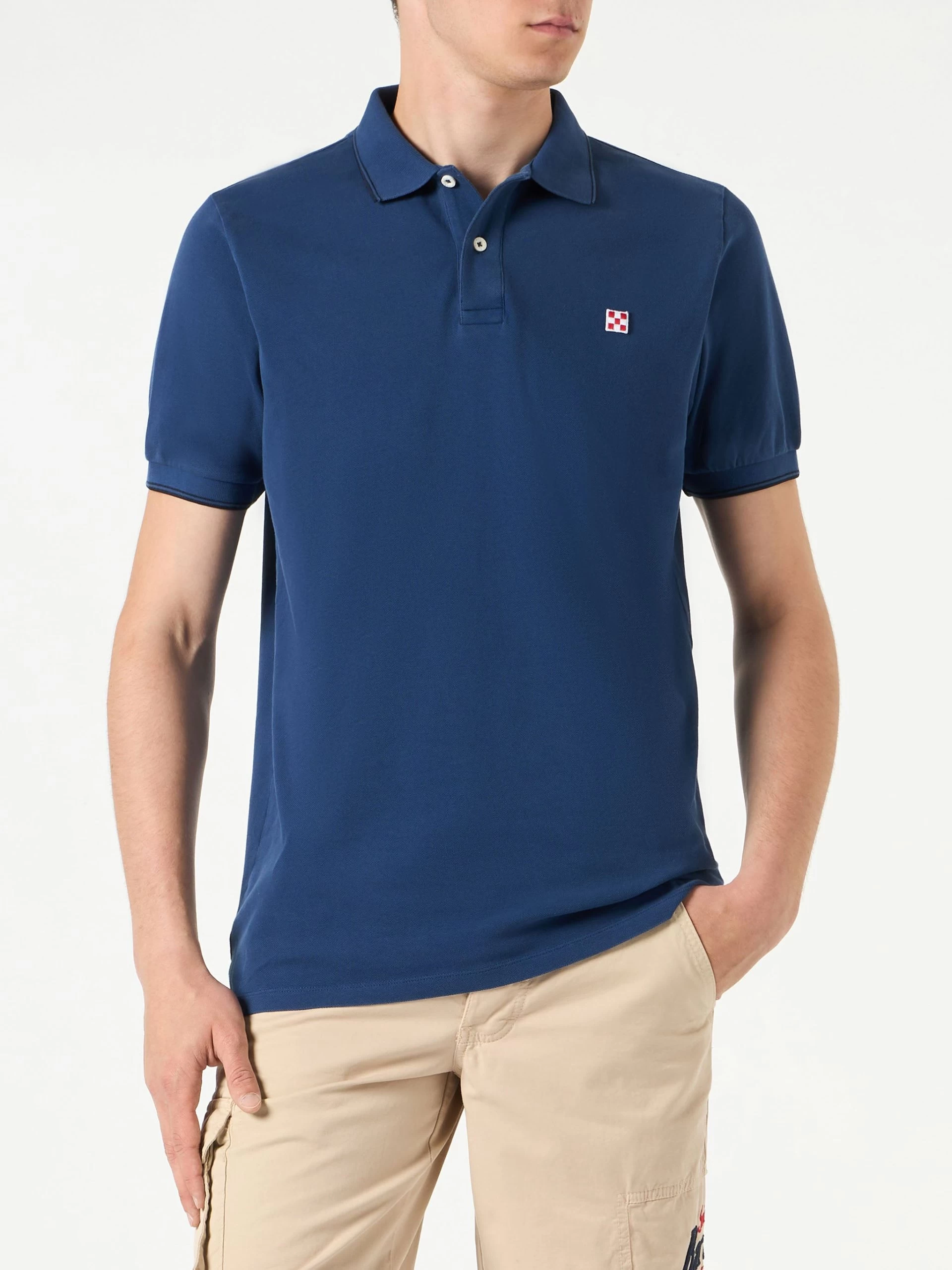 MC2 Saint Barth Blue Denim Piquet Polo With St. Barth Logo