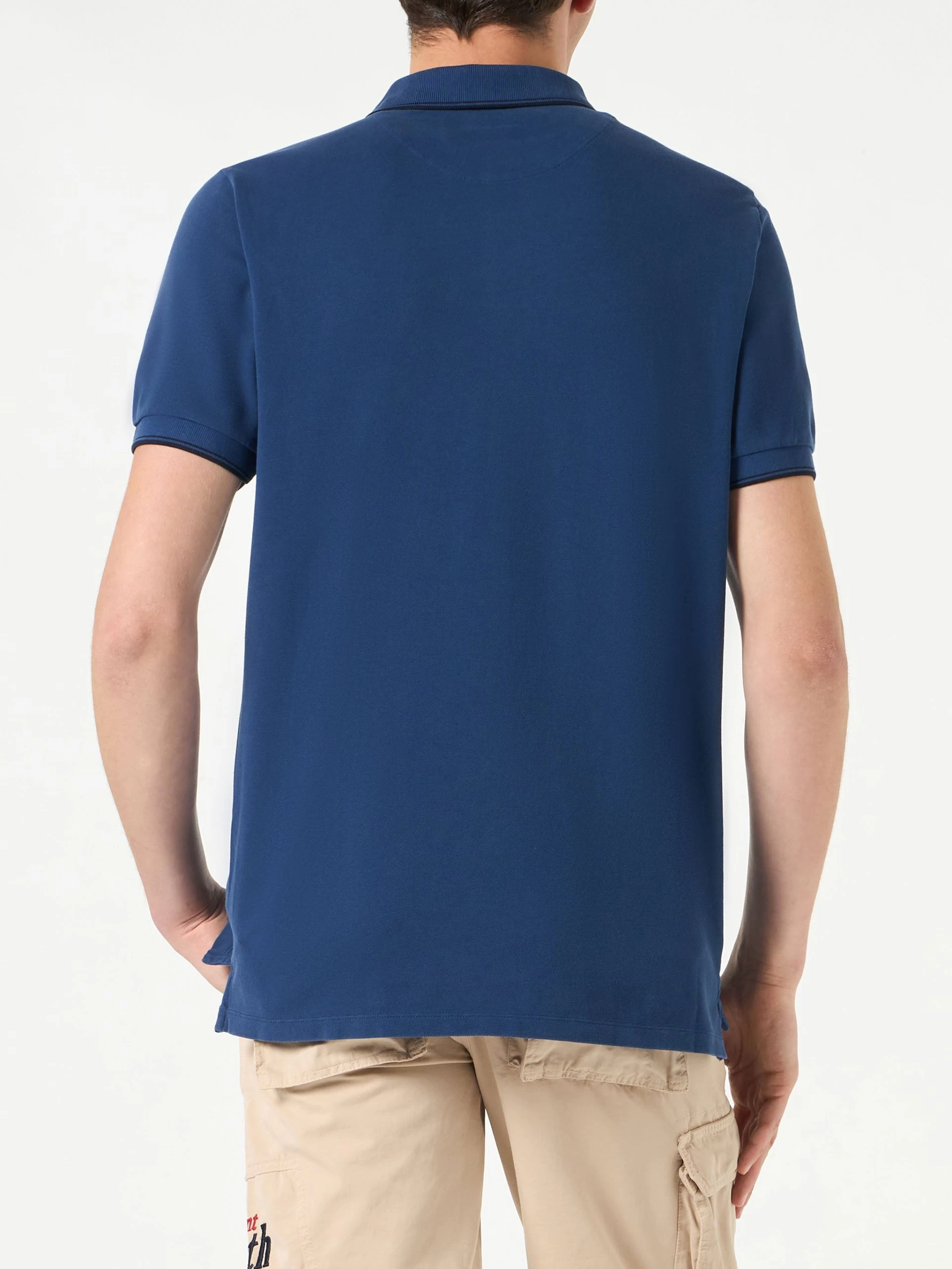 MC2 Saint Barth Blue Denim Piquet Polo With St. Barth Logo - Image 3