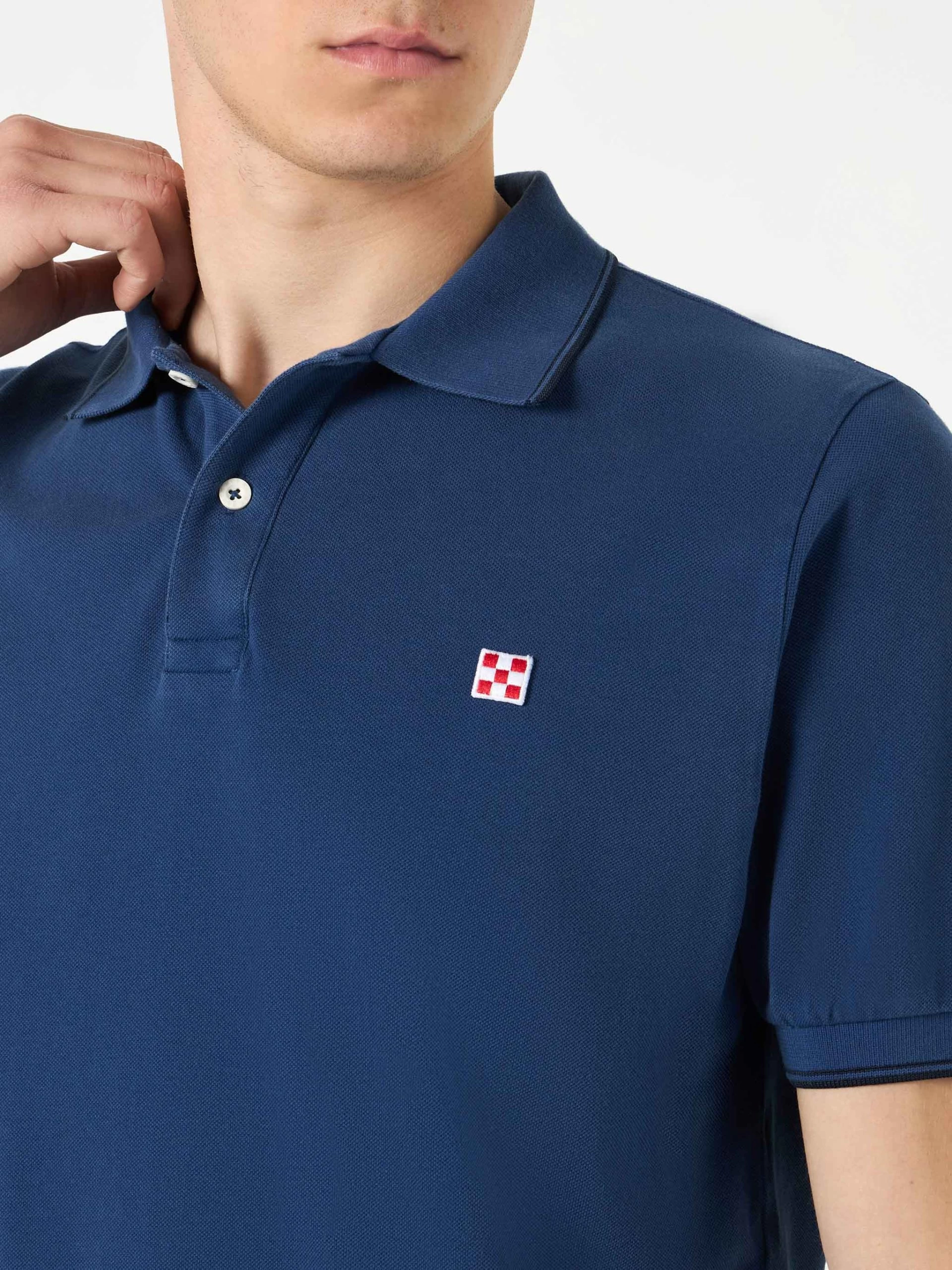 MC2 Saint Barth Blue Denim Piquet Polo With St. Barth Logo - Image 2