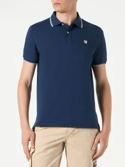 MC2 Saint Barth Blue Navy Piquet Polo With St. Barth Logo