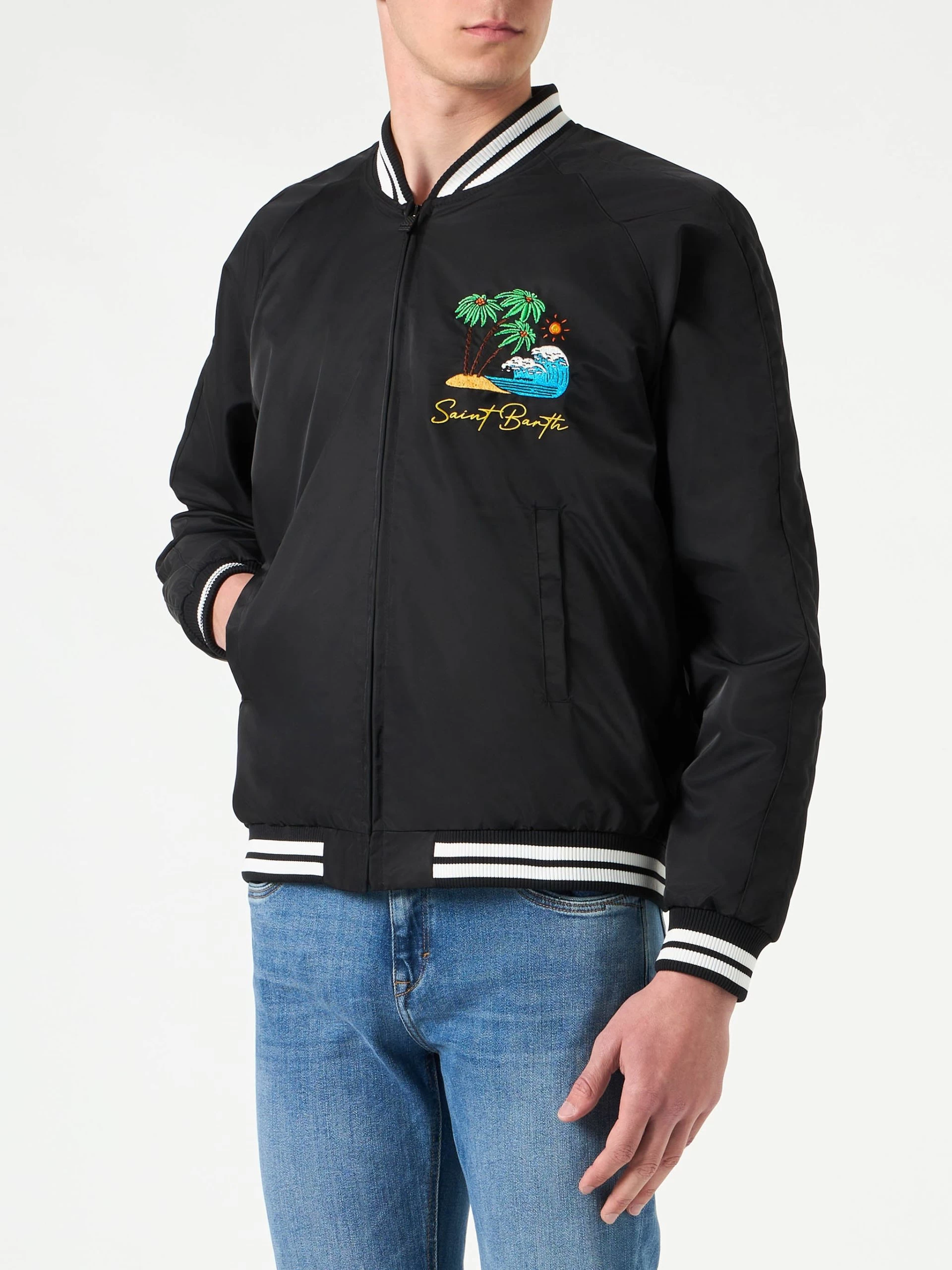 MC2 Saint Barth Man Black Jacket With St. Barth Island Embroidery