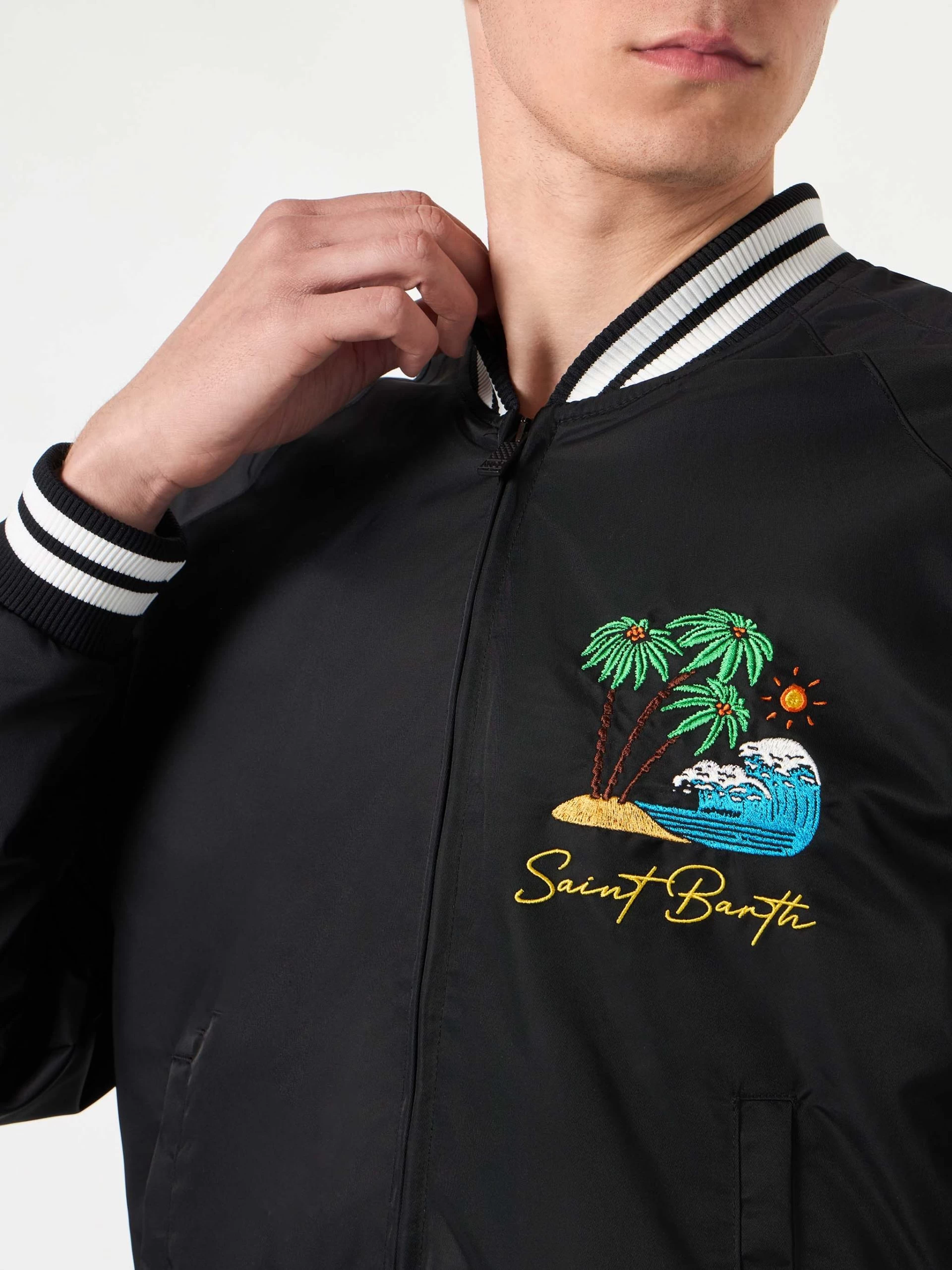 MC2 Saint Barth Man Black Jacket With St. Barth Island Embroidery - Image 3
