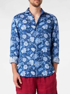 MC2 Saint Barth Man Linen Pamplona Shirt With Flower Print