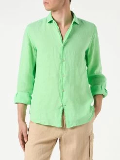 MC2 Saint Barth Man Water Color Fluo Green Linen Pamplona Shirt