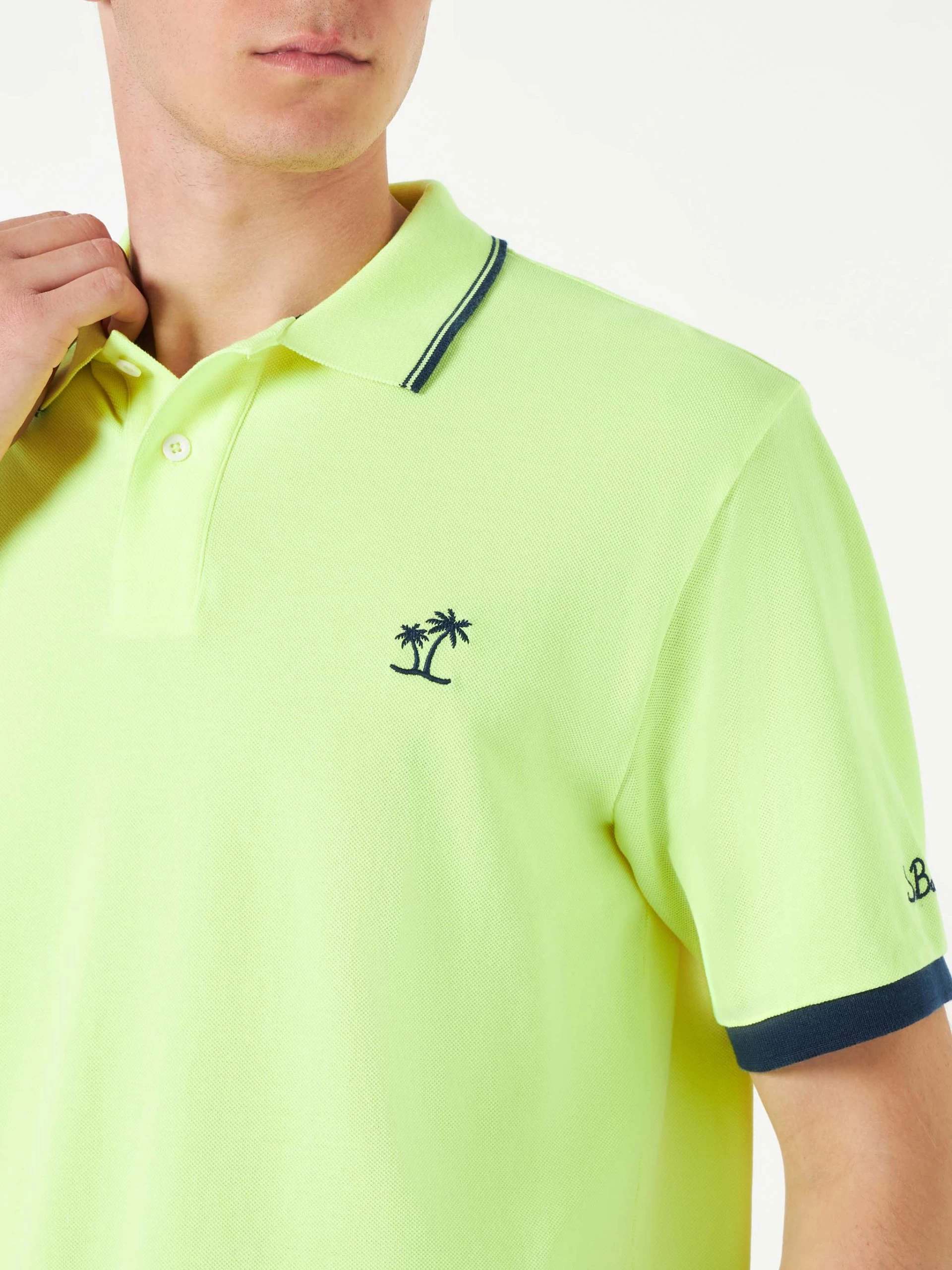 MC2 Saint Barth Fluo Yellow Piquet Polo With St. Barth Logo - Image 3
