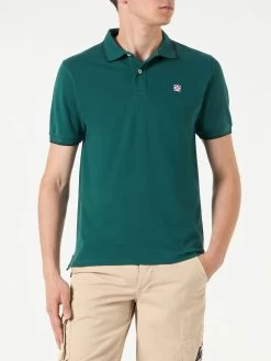 MC2 Saint Barth Green Piquet Polo With St. Barth Check Logo