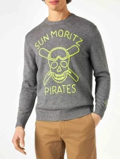 Man Grey Sweater Sun Moritz Pirates Fluo Embroidery