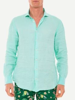 Man Turquoise Linen Pamplona Shirt