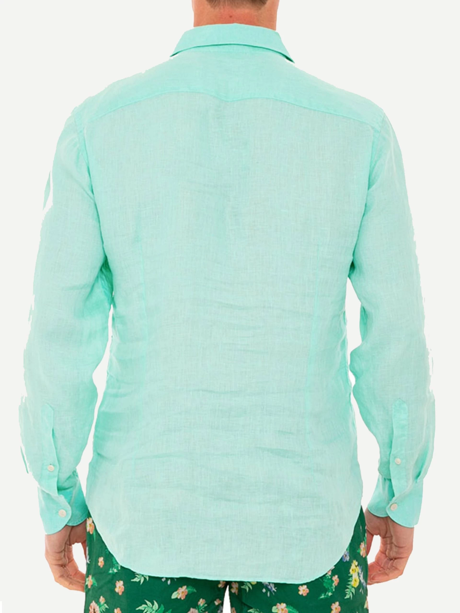 Man Turquoise Linen Pamplona Shirt - Image 2