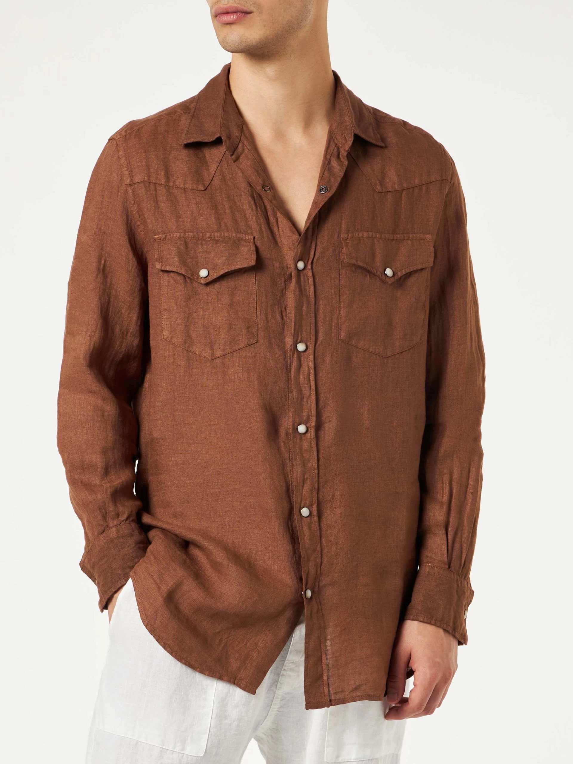 MC2 Saint Barth Man Brown Linen Shirt