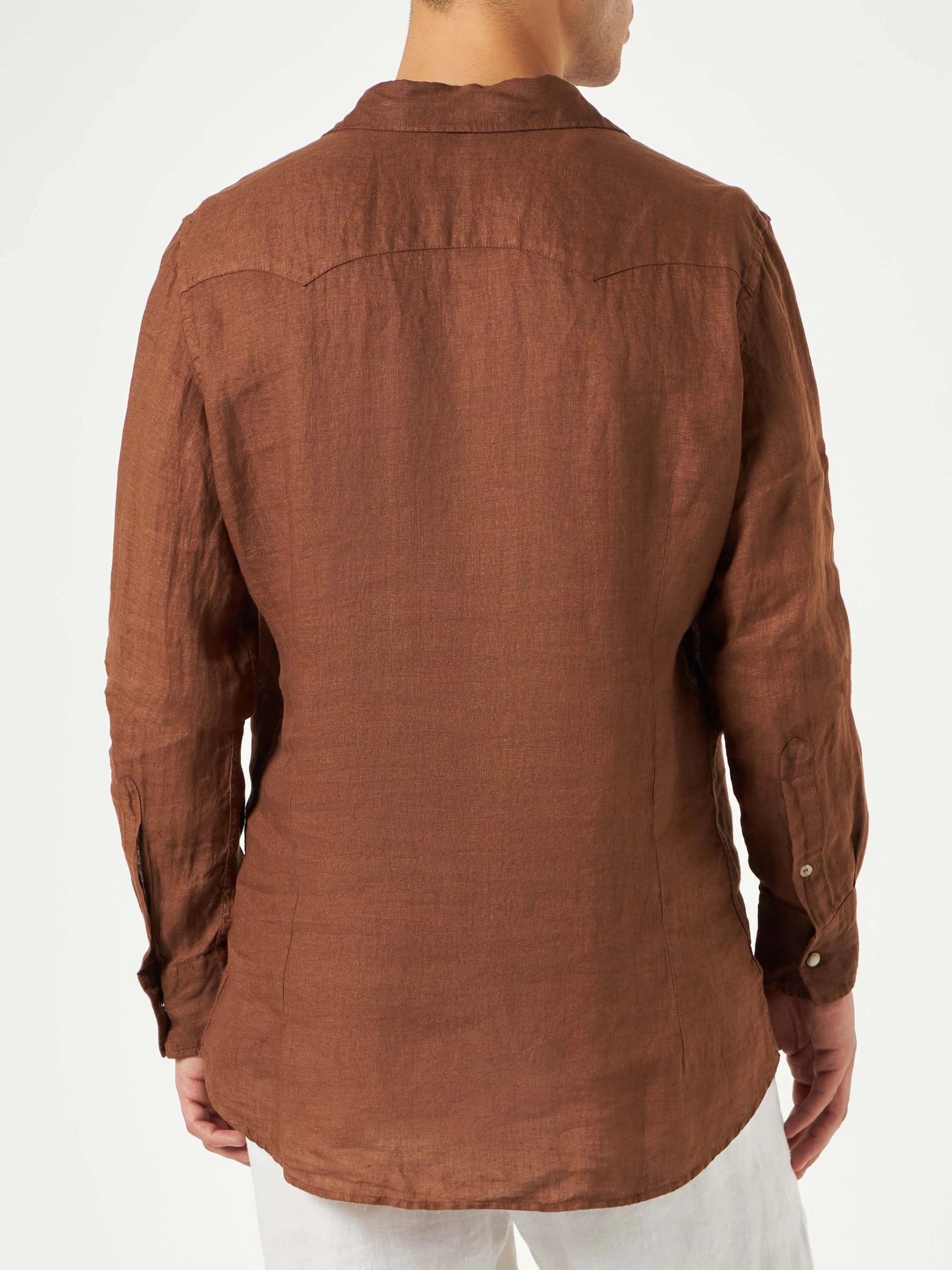 MC2 Saint Barth Man Brown Linen Shirt - Image 2