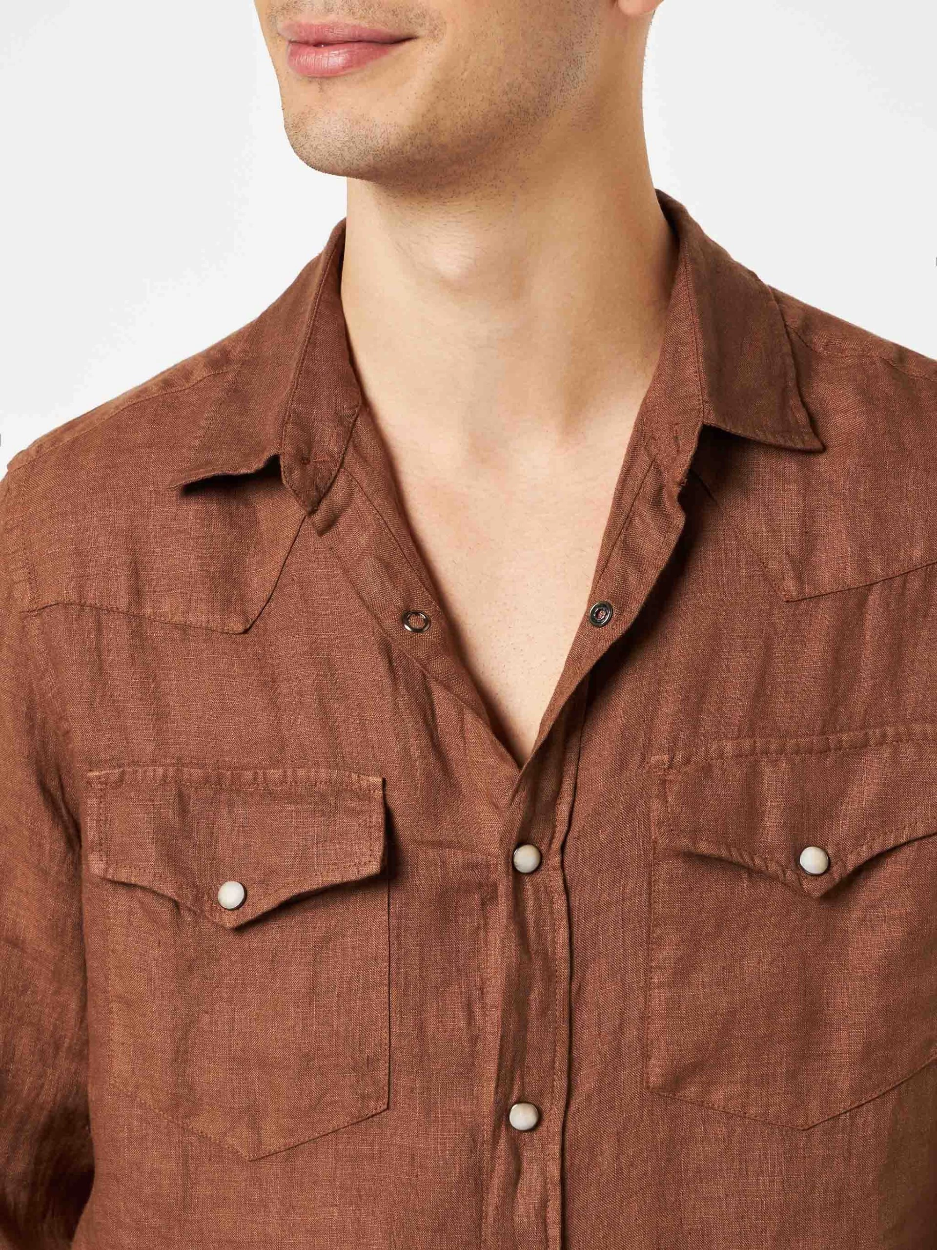 MC2 Saint Barth Man Brown Linen Shirt - Image 3
