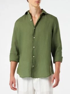 MC2 Saint Barth Man Linen Military Green Shirt