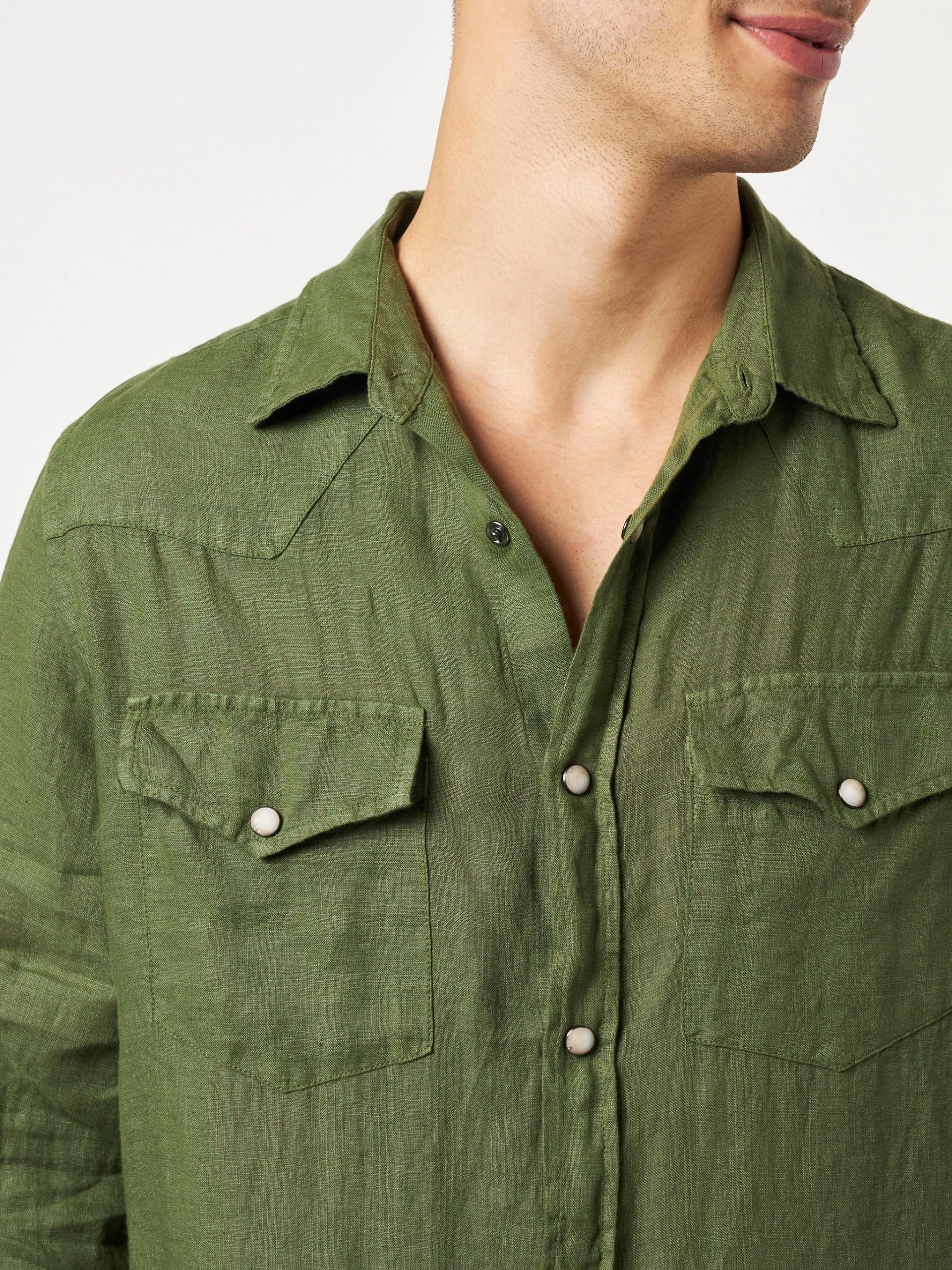 MC2 Saint Barth Man Military Green Linen Shirt - Image 2