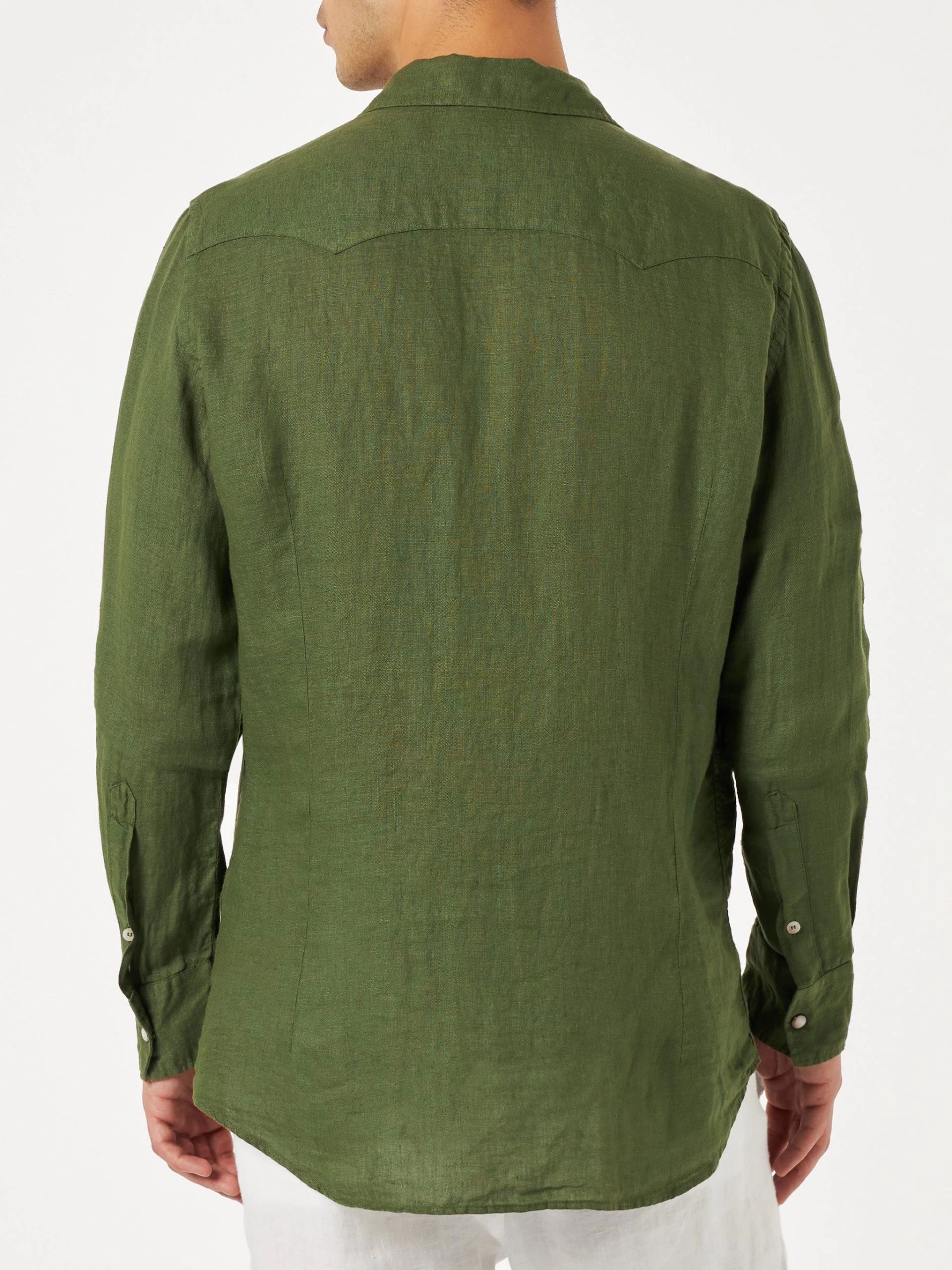 MC2 Saint Barth Man Military Green Linen Shirt - Image 3
