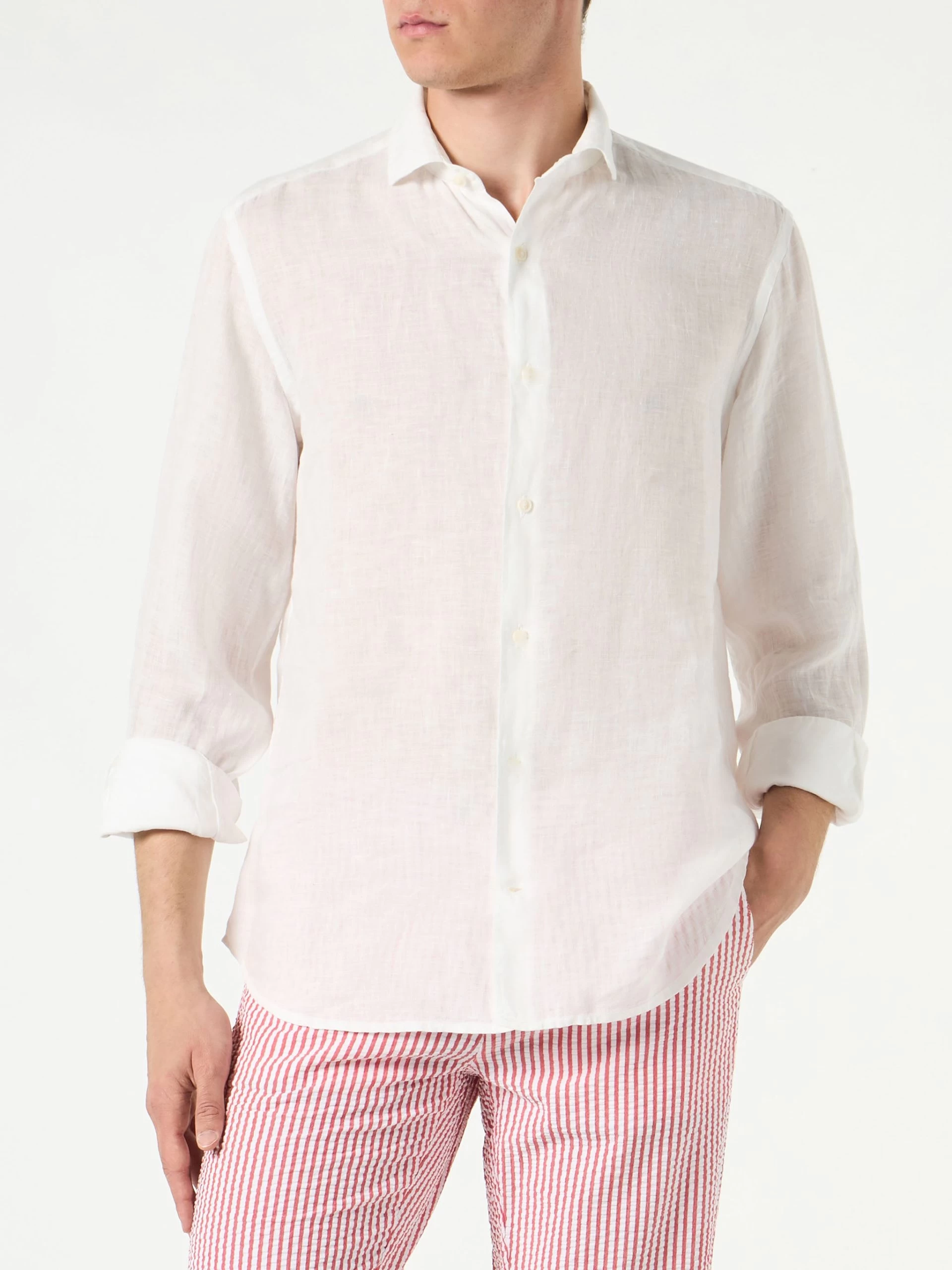 MC2 Saint Barth Man White Linen Pamplona Shirt