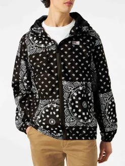 MC2 Saint Barth Man Hooded Jacket With Black Bandanna Print