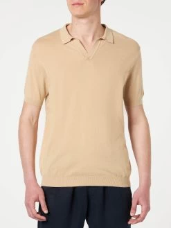 MC2 Saint Barth Man Beige Knitted Polo T-shirt