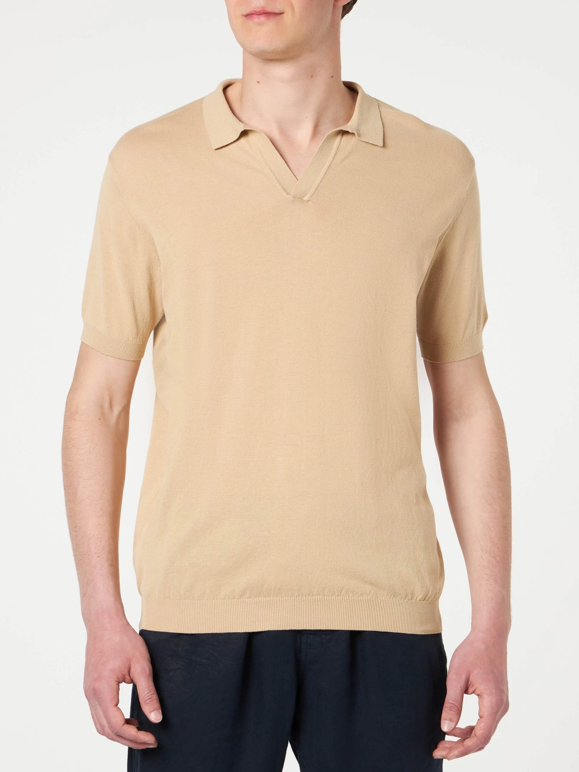MC2 Saint Barth Man Beige Knitted Polo T-shirt