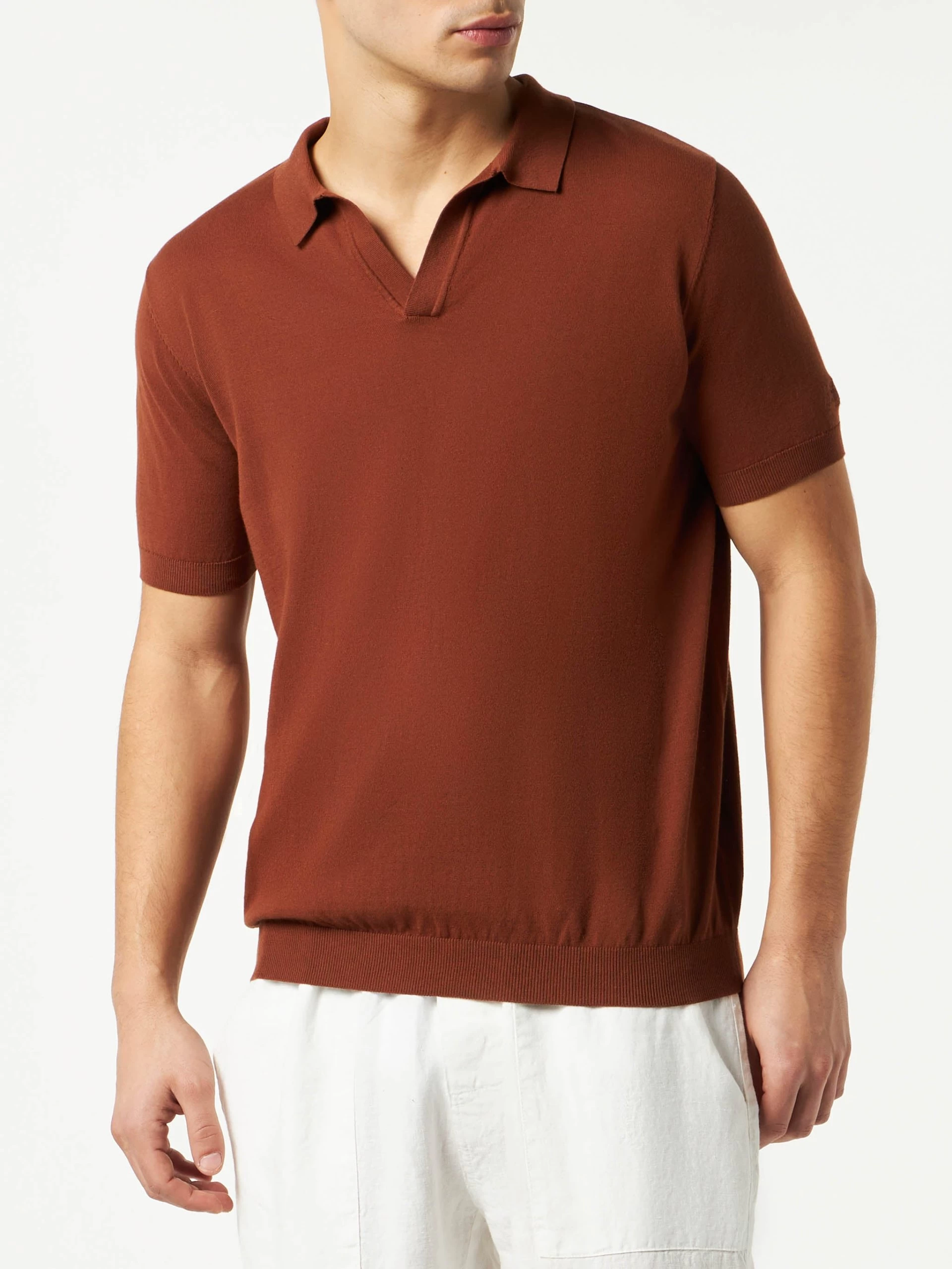 MC2 Saint Barth Man Brown Knitted Polo T-shirt
