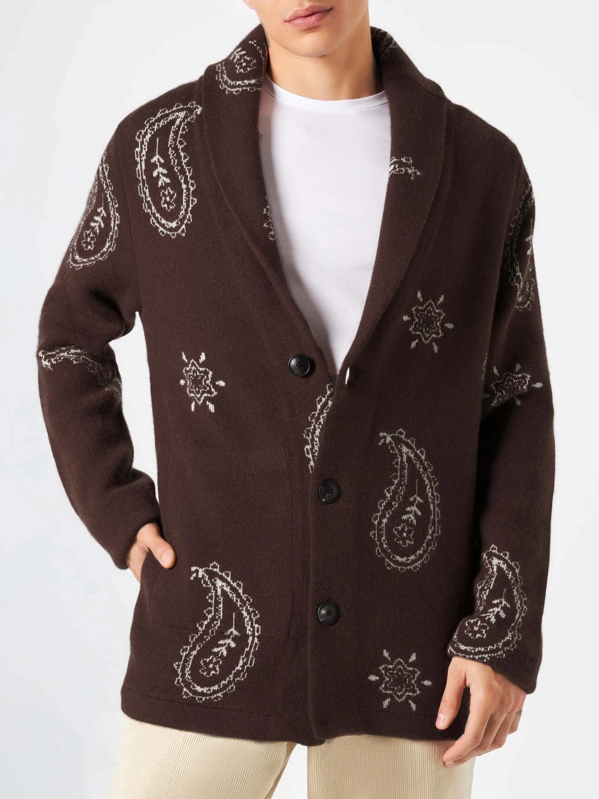 MC2 Saint Barth Man Knit Jacket With Paisley Print