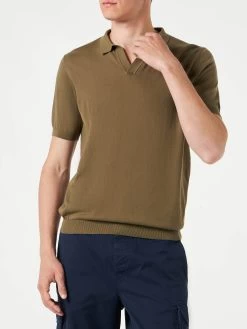 MC2 Saint Barth Man Military Green Knitted Polo T-shirt