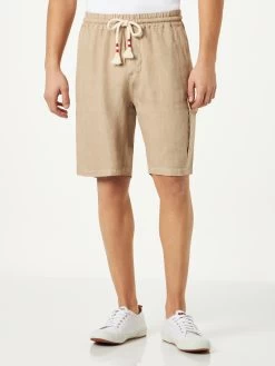 Man Beige Linen Bermuda Shorts