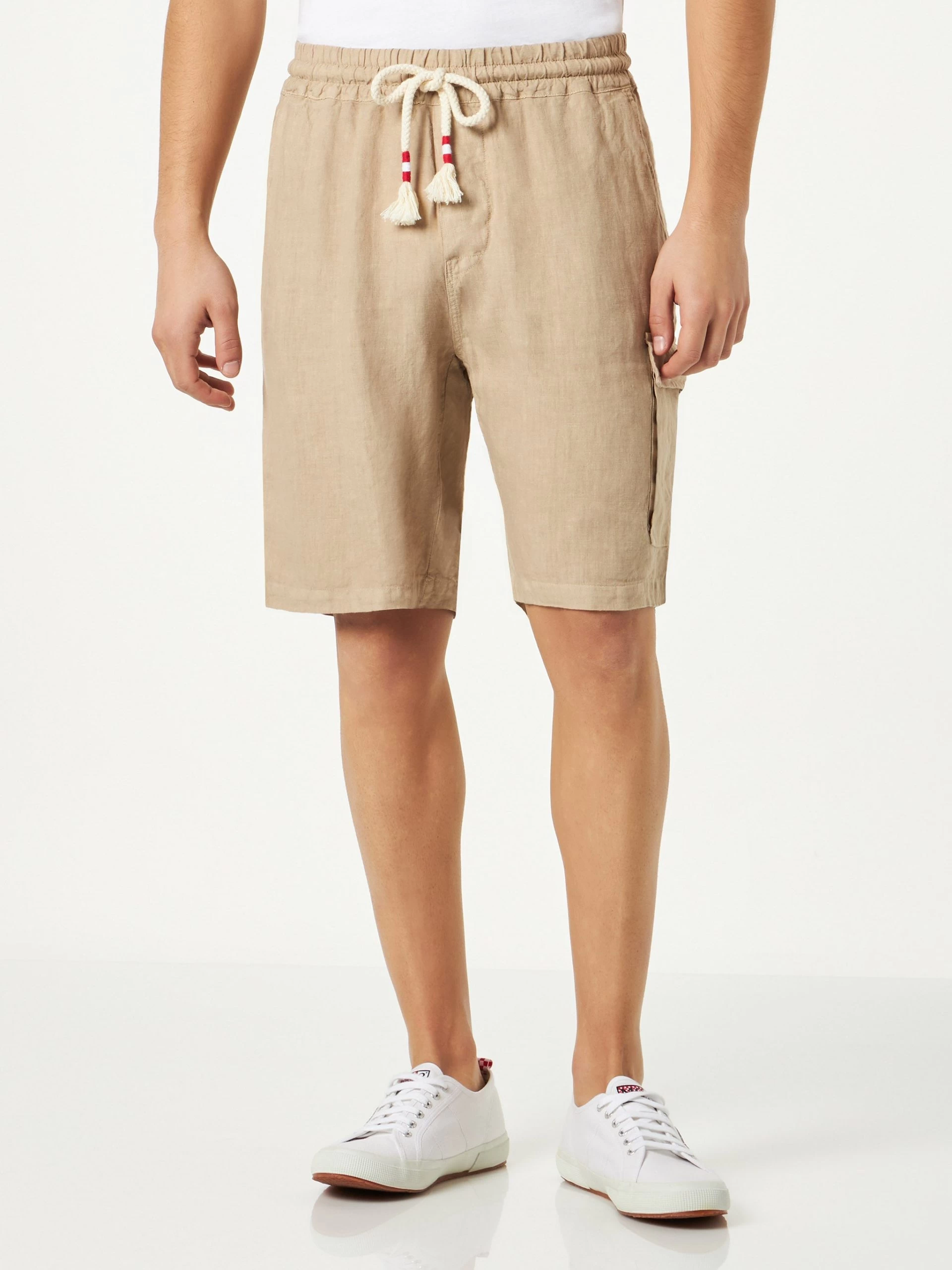 Man Beige Linen Bermuda Shorts