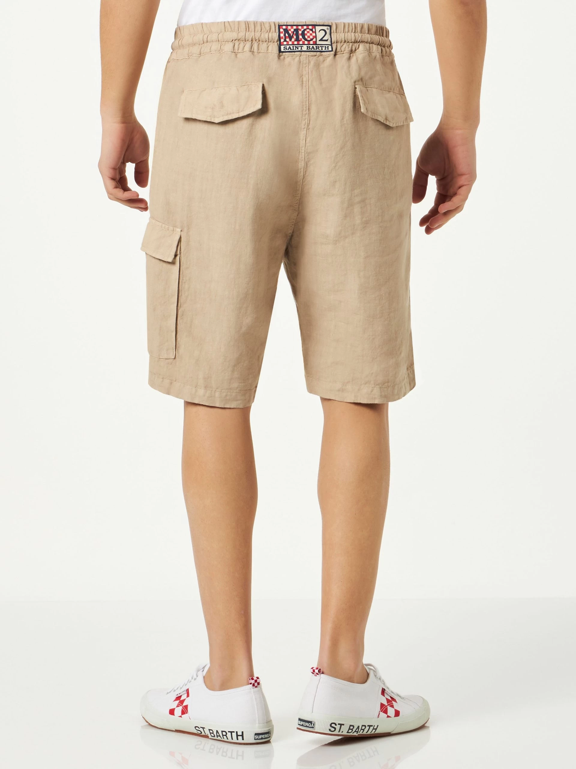 Man Beige Linen Bermuda Shorts - Image 2