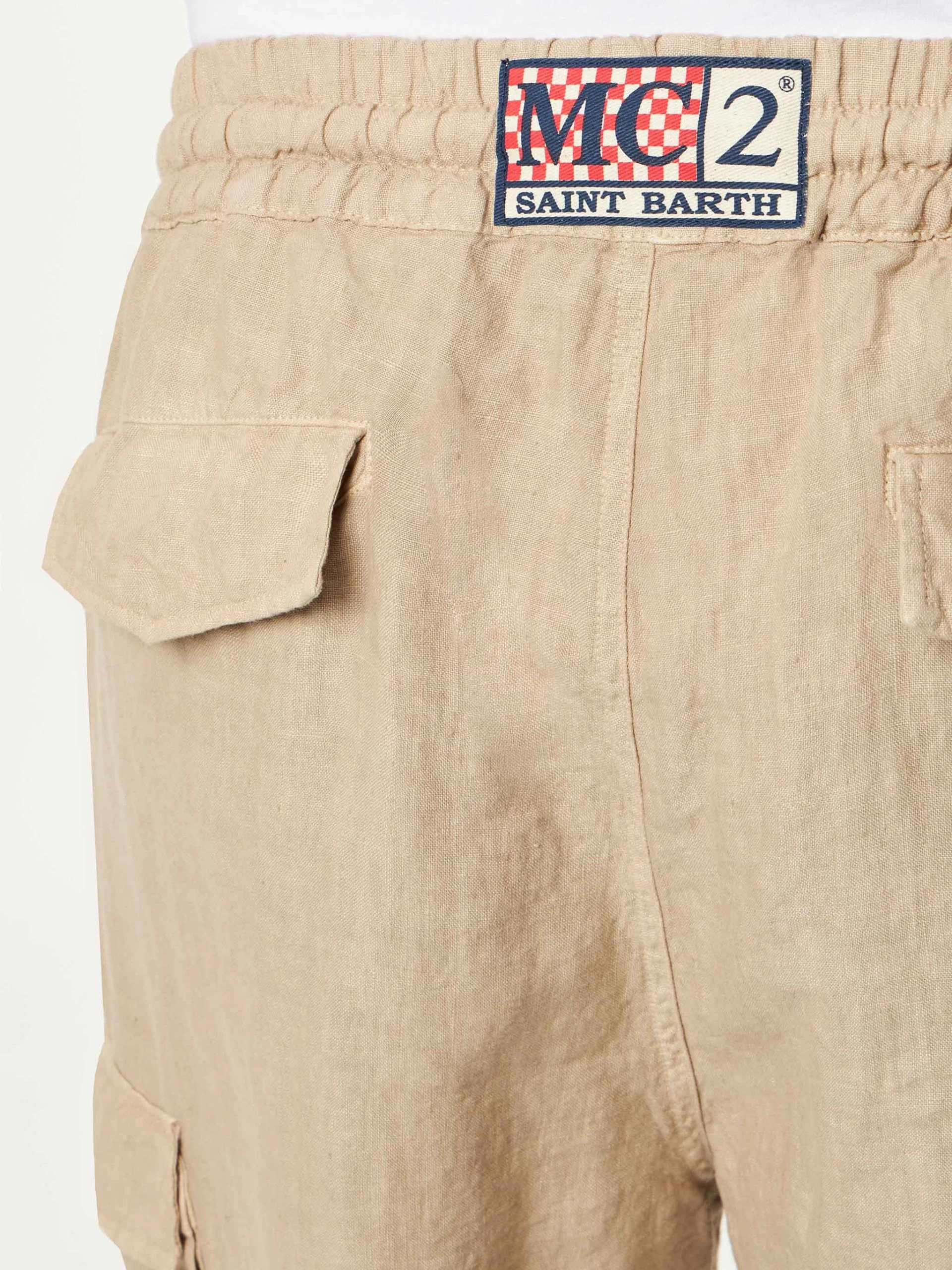 Man Beige Linen Bermuda Shorts - Image 3