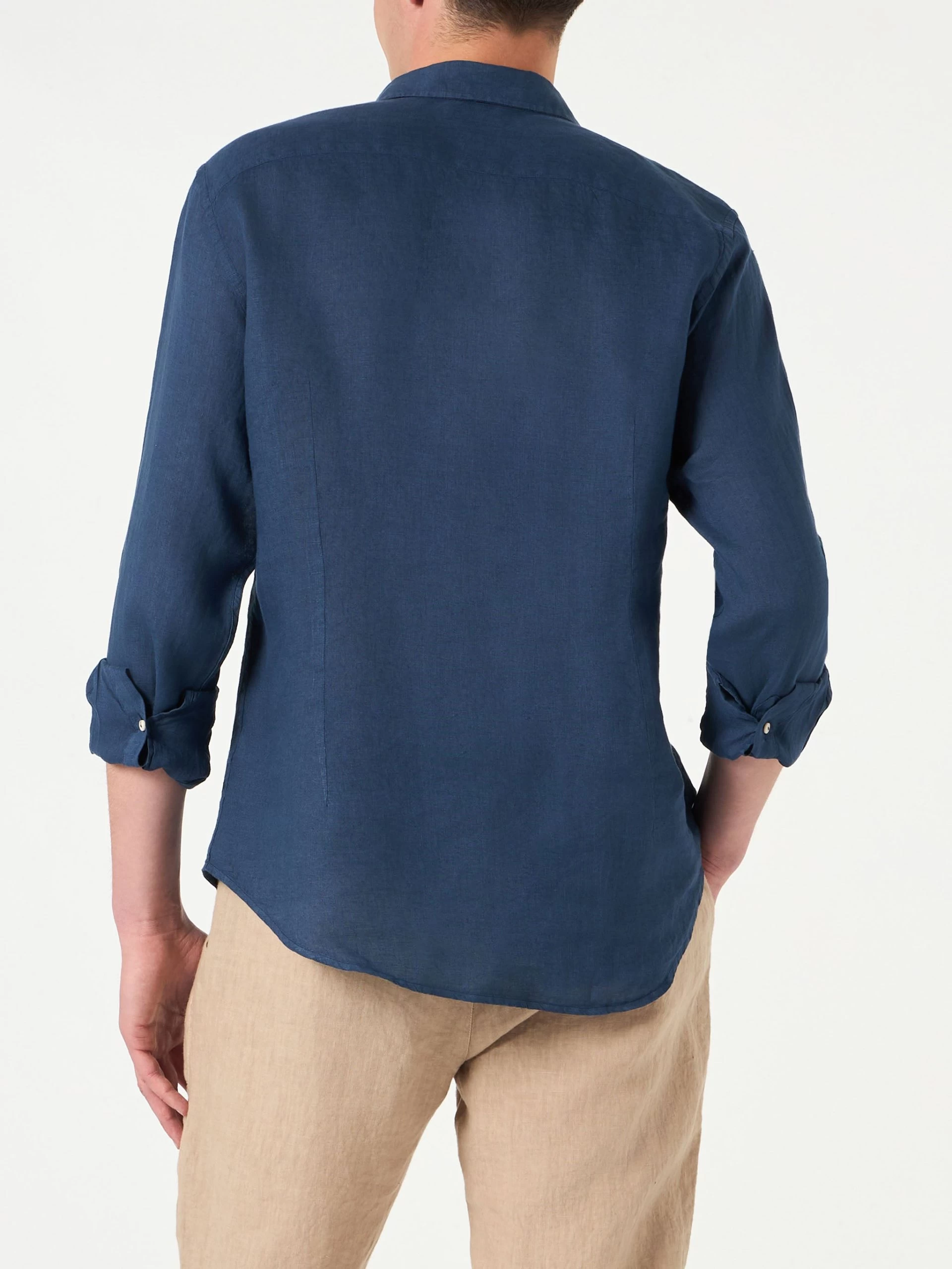 MC2 Saint Barth Man Blue Navy Linen Pamplona Shirt - Image 3