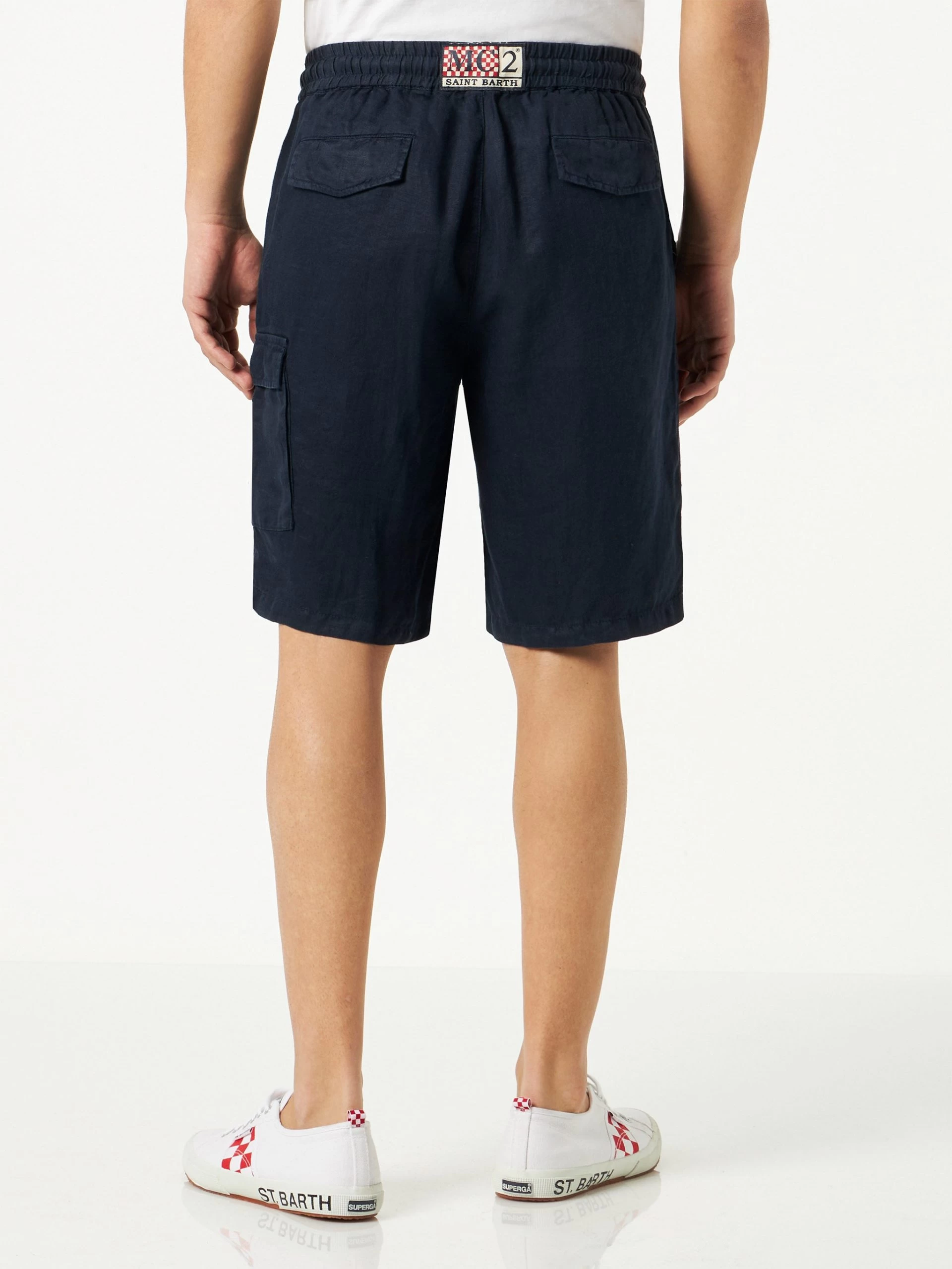 MC2 Saint Barth Man Blue Linen Bermuda Shorts - Image 2