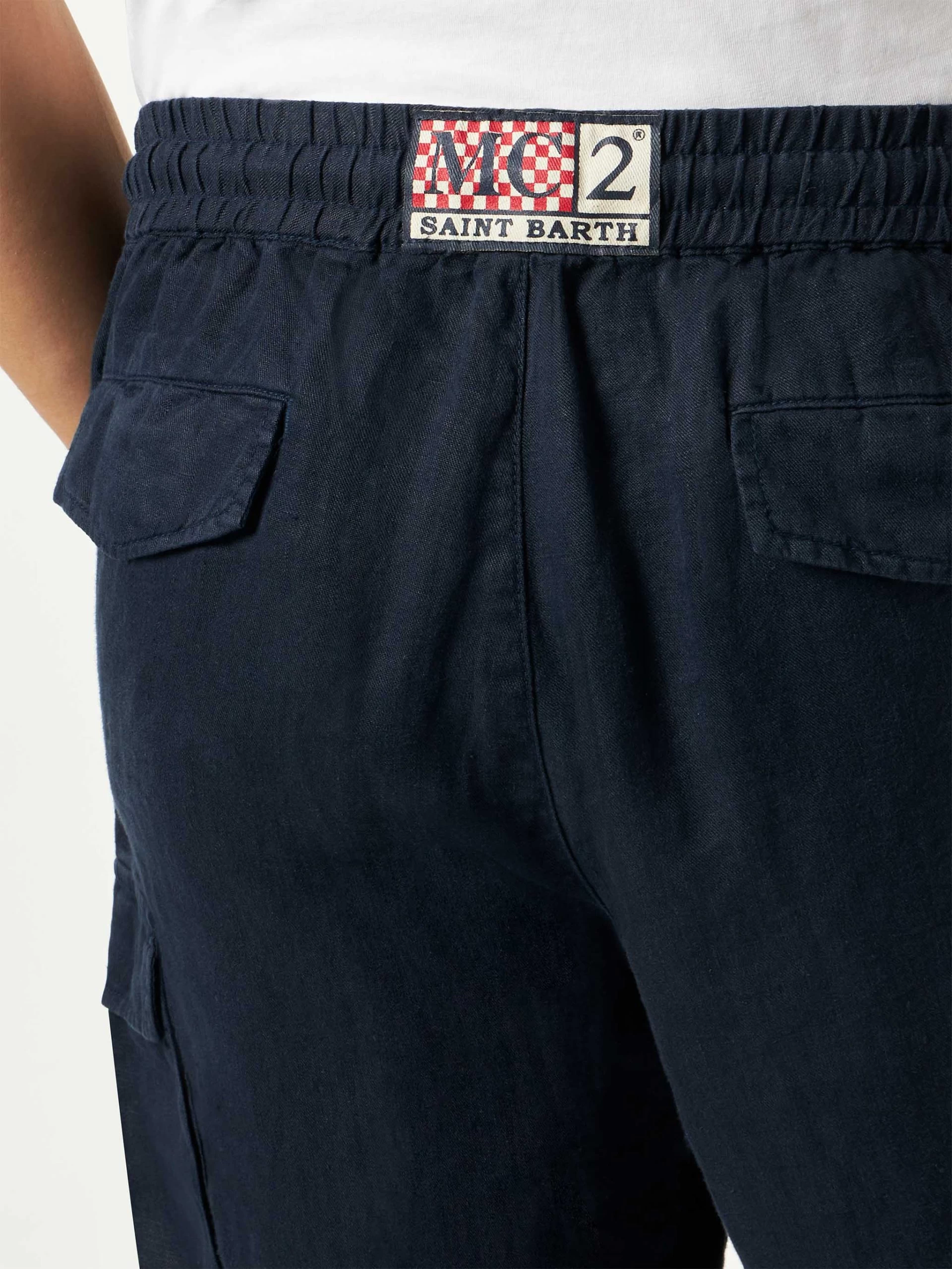 MC2 Saint Barth Man Blue Linen Bermuda Shorts - Image 3