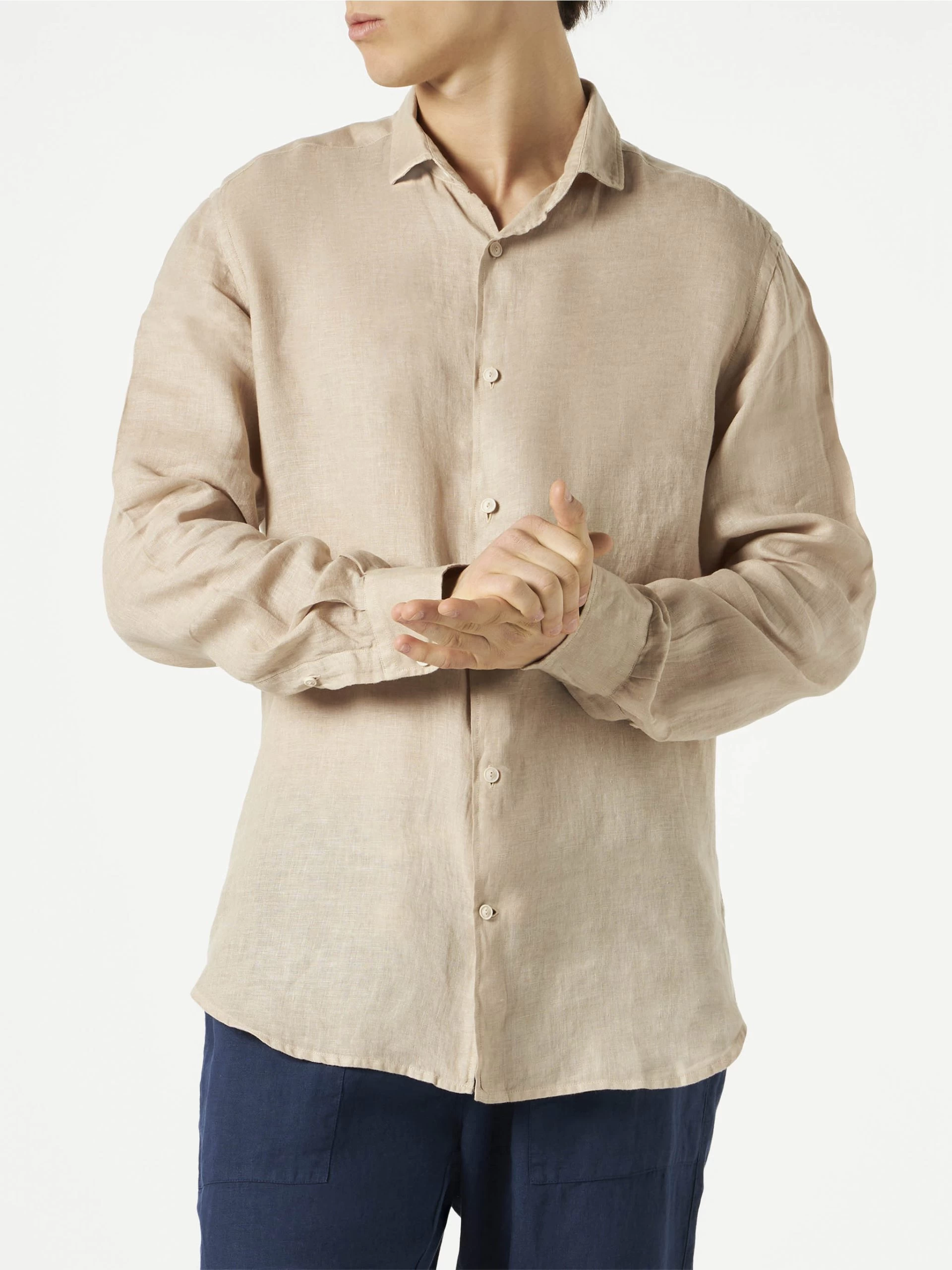 MC2 Saint Barth Man Beige Linen Pamplona Shirt
