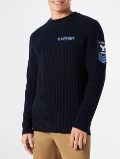Man Ribbed Blue Sweater