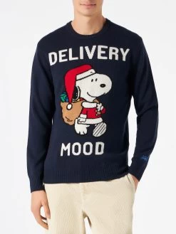 MC2 Saint Barth Man Navy Blue Sweater With Snoopy Print | PEANUTS™ SPECIAL EDITION
