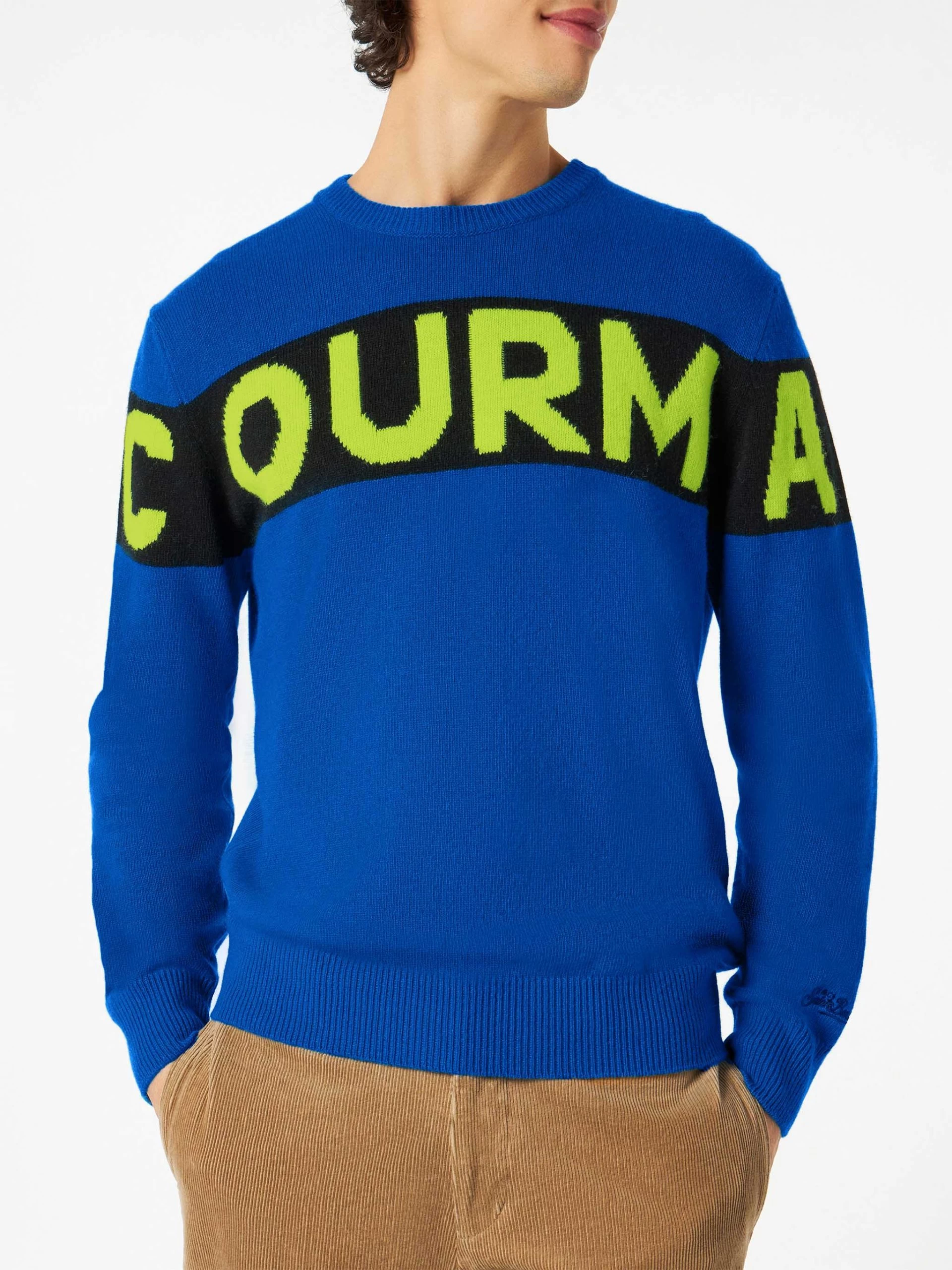 MC2 Saint Barth Man Blue Sweater With Courma Lettering