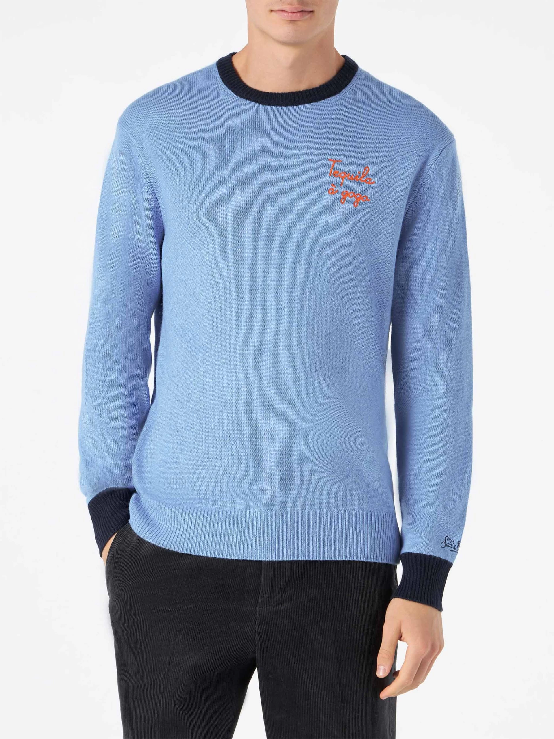 MC2 Saint Barth Man Light Blue Sweater With Embroidery