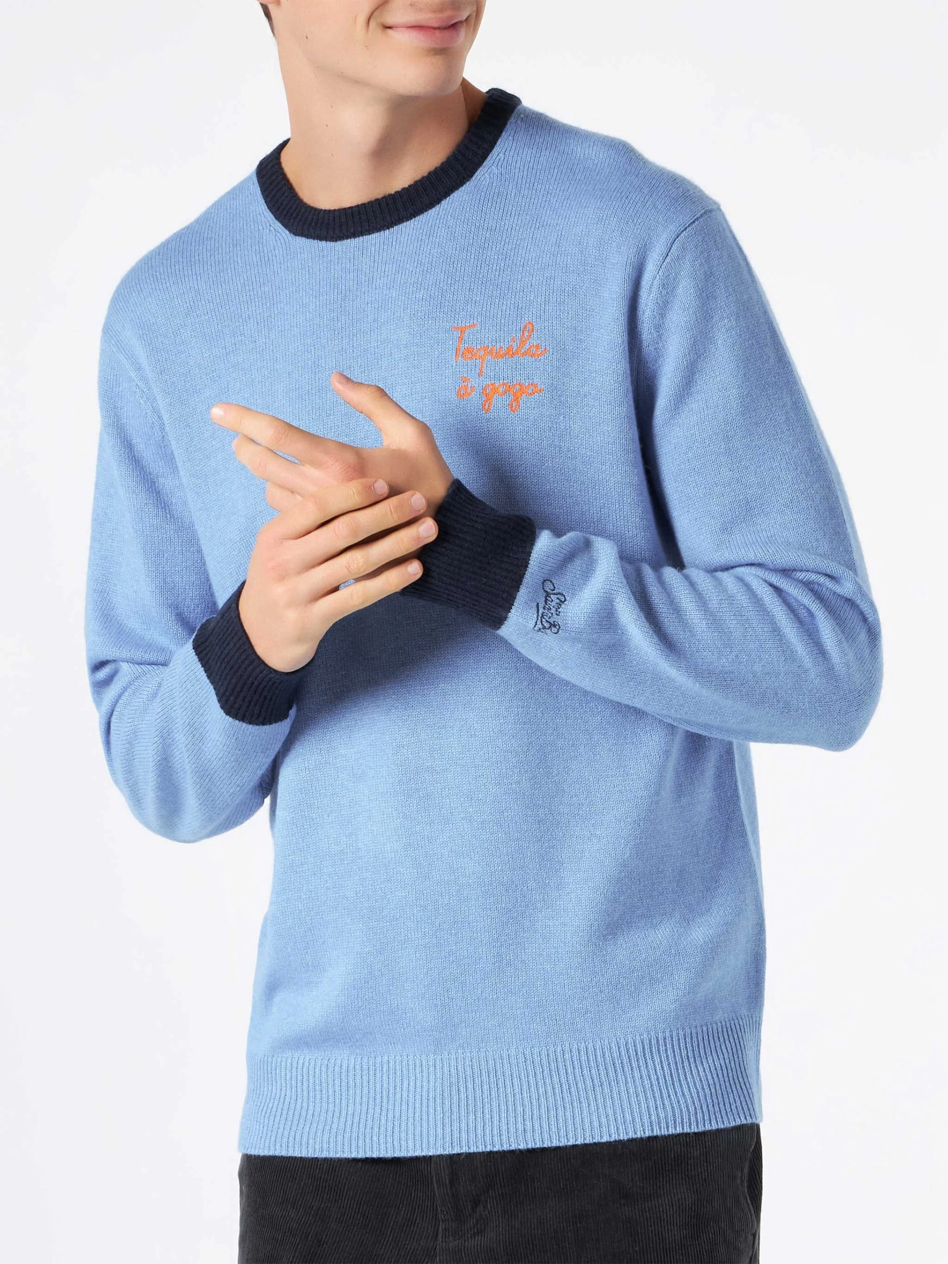 MC2 Saint Barth Man Light Blue Sweater With Embroidery - Image 2
