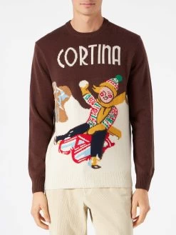 MC2 Saint Barth Man Sweater With Cortina Postcard Print