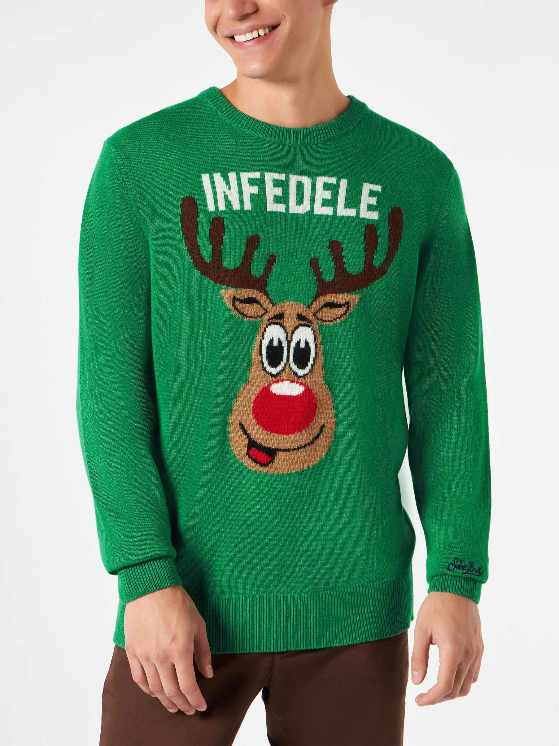 Man Green Sweater With Infedele Print